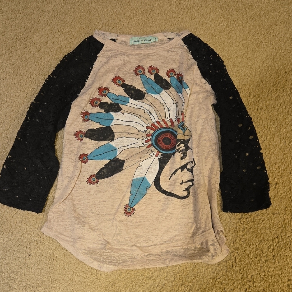 Southern Grace Long Sleeve Tee with Black and Blue Headdress Design